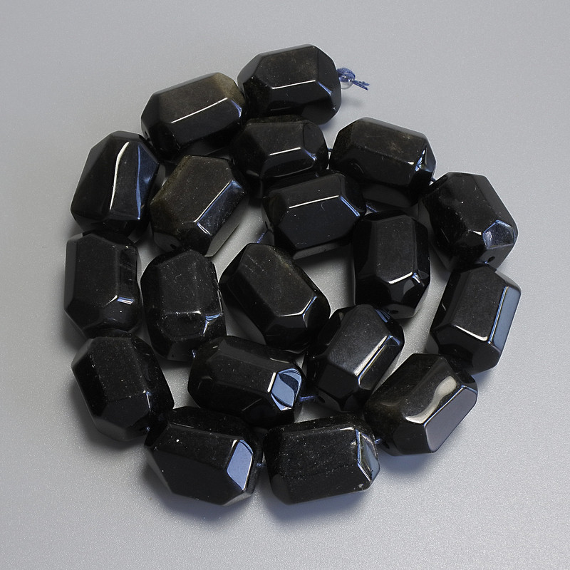 Sun Obsidian Faceted Beads, 20x15 mm diameter ± on thread, length 38 cm+