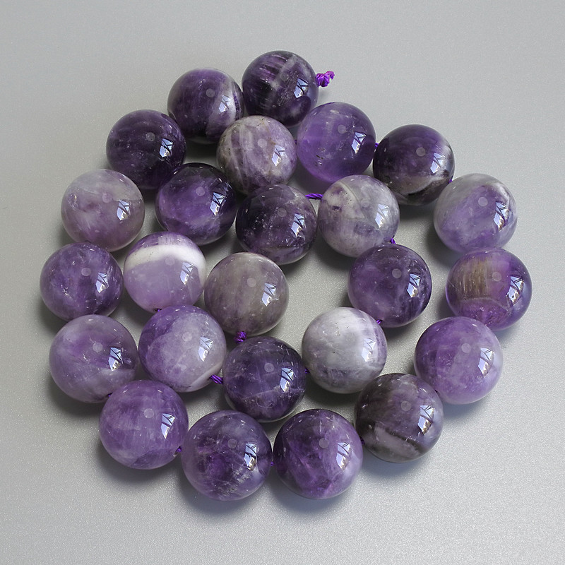 Chevron Amethyst Beads Smooth 16mm Round on String, Length 40 cm+