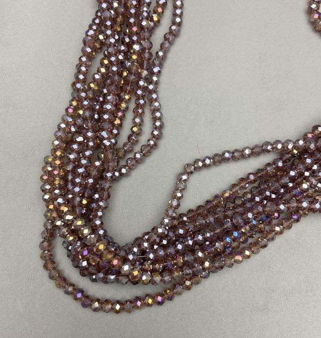 Beads Czech Crystal on thread, transparent brown with gasoline finish, faceted rondelle, diameter 6x5mm, length 40-41 cm +