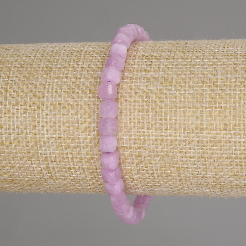 Kunzite Faceted Cube Bracelet, 5x5 mm, 18 cm length, stretchy