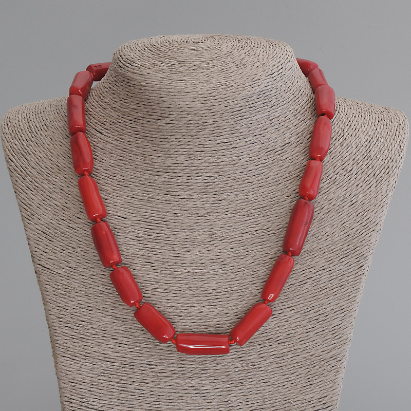 Coral Cylinder Necklace 18-24×8-10 mm, length 50 cm, with clasp
