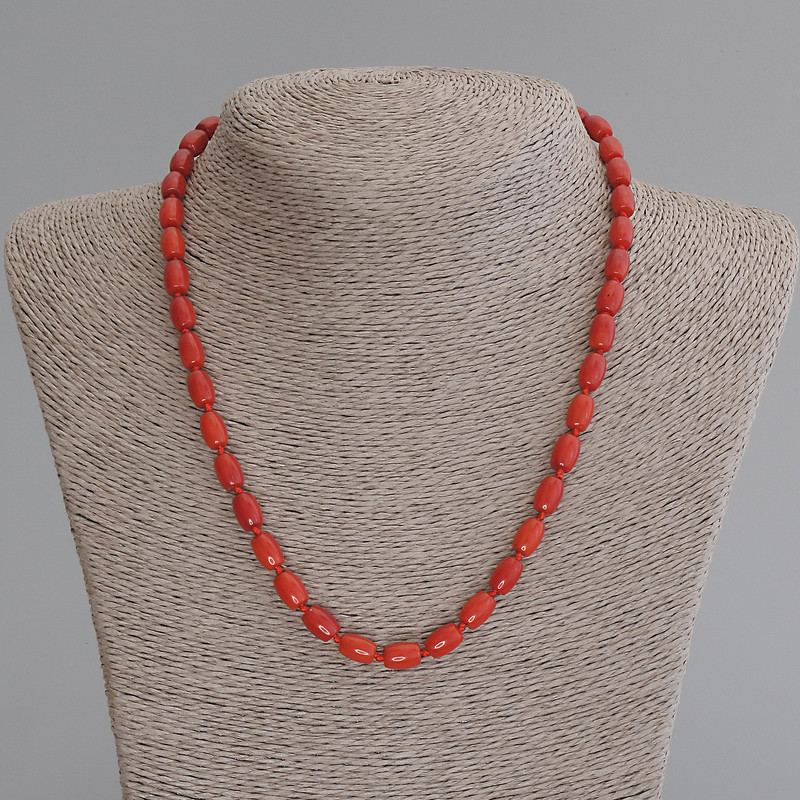 Coral Barrel Bead Necklace 8.5×6 mm, ± length 50 cm ± with a clasp