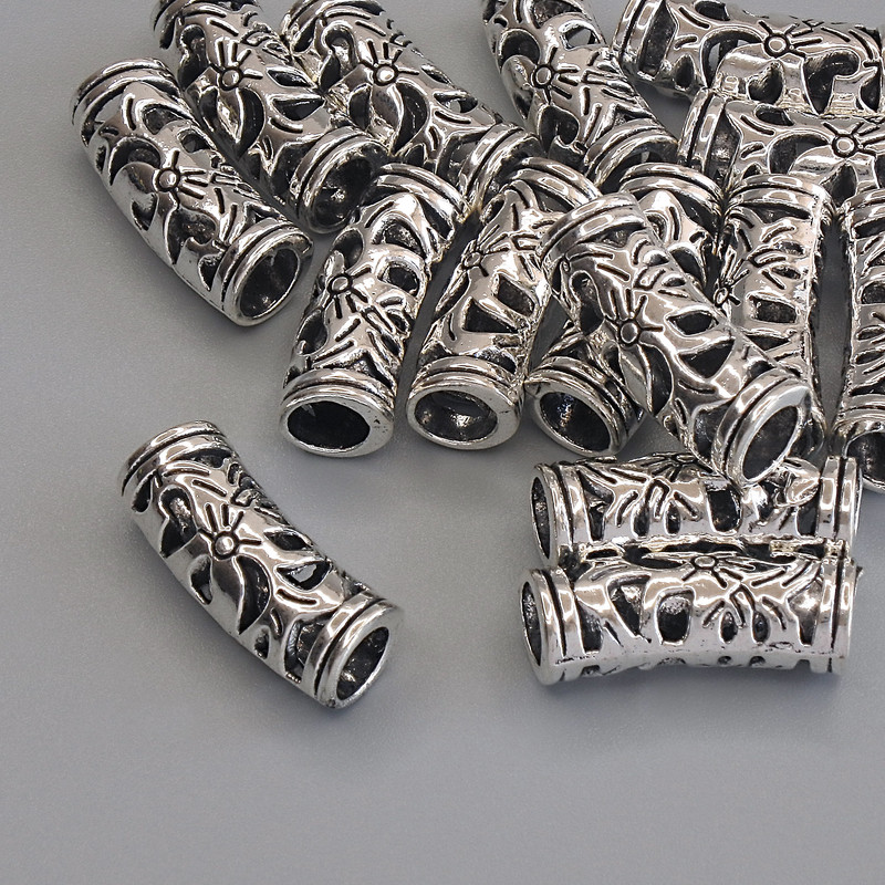 Bead insert findings, silver metal color, size 19.5×7 mm, hole diameter 4.8 mm, packaging 15 pcs