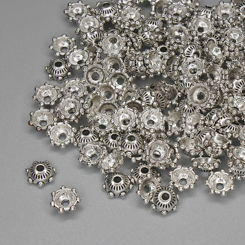 Bead cap findings, silver color, diameter 6×1mm ±, hole diameter 1.4mm ±, packaging 20 g (~146 pcs)