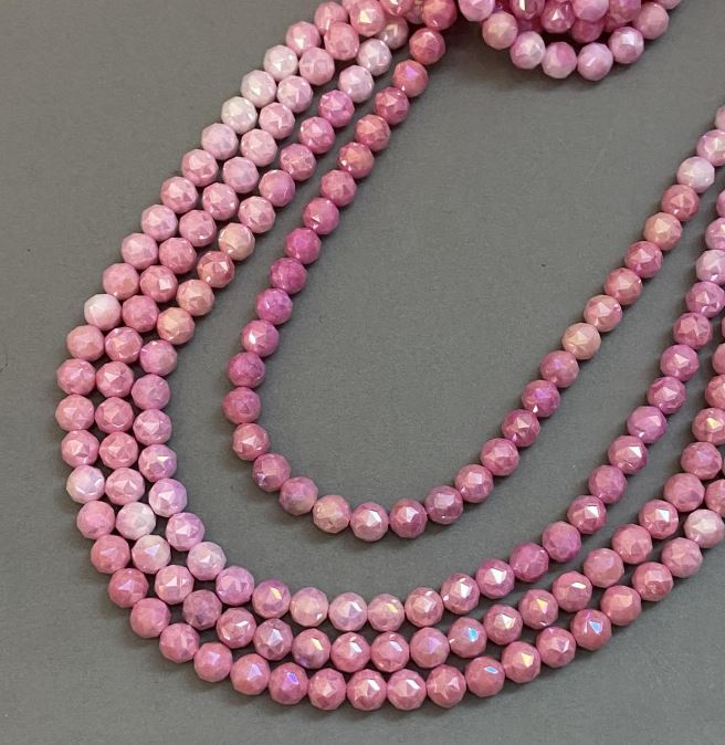 Beads Czech Crystal Pink Multicolor on Thread, Faceted Beads, Diameter 8mm, Length 38cm