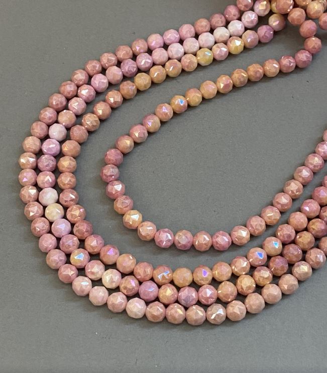 Beads Pink Czech Crystal Multicolor on Thread, Faceted Bead, 8mm Diameter, 38cm Length