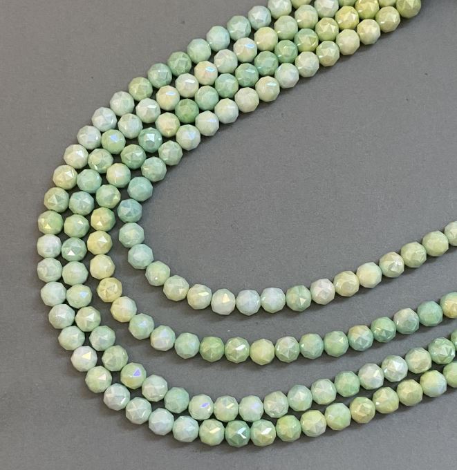 Lime Green Multicolor Czech Crystal Beads on Thread, Faceted Round Bead, 8mm Diameter, 38cm Length
