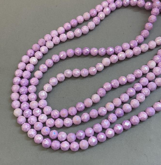 Purple Czech Crystal Beads on Beading Thread, Faceted Bead, 8 mm Diameter + -, Length 52 cm +