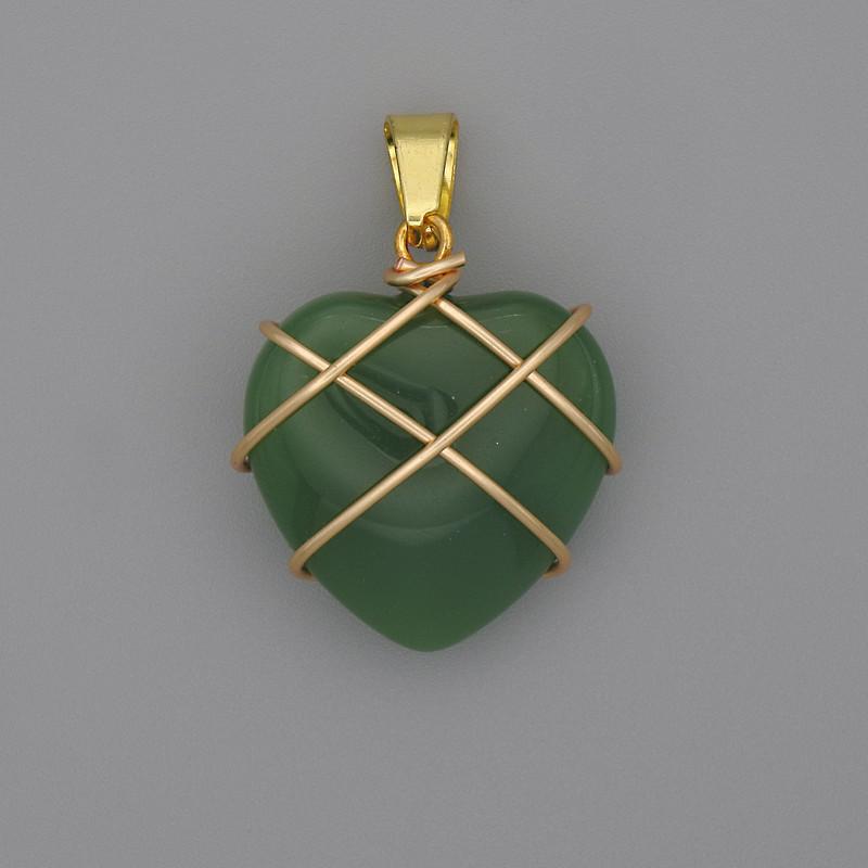 Pendant Heart in Chrysoprase Weave 21x21 mm, diameter 30 mm
