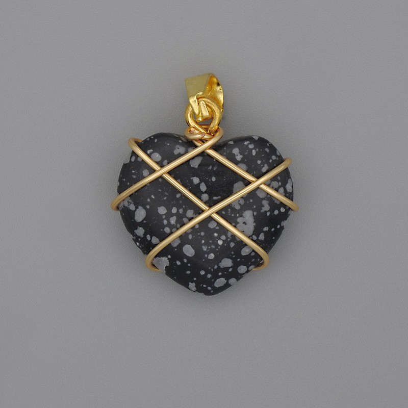 Heart Pendant in Braided Snow Obsidian, 21x21 mm, diameter 30 mm