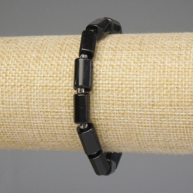 Tourmaline Faceted Bracelet 12x7-8 mm with 3 mm seed beads, 18 cm stretch