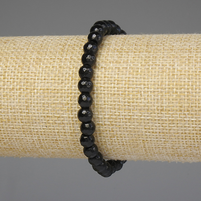 Black Agate Bracelet with Faceted 6mm Beads, 18 cm Stretch