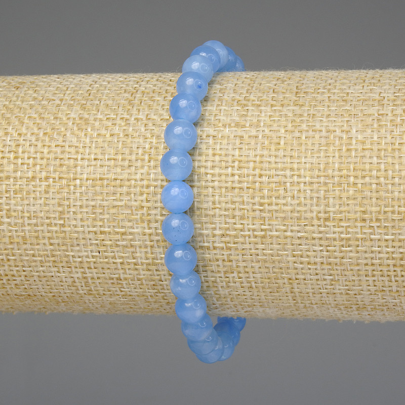 Aquamarine Bracelet with Smooth Beads 6 mm, Length 18 cm, Stretch