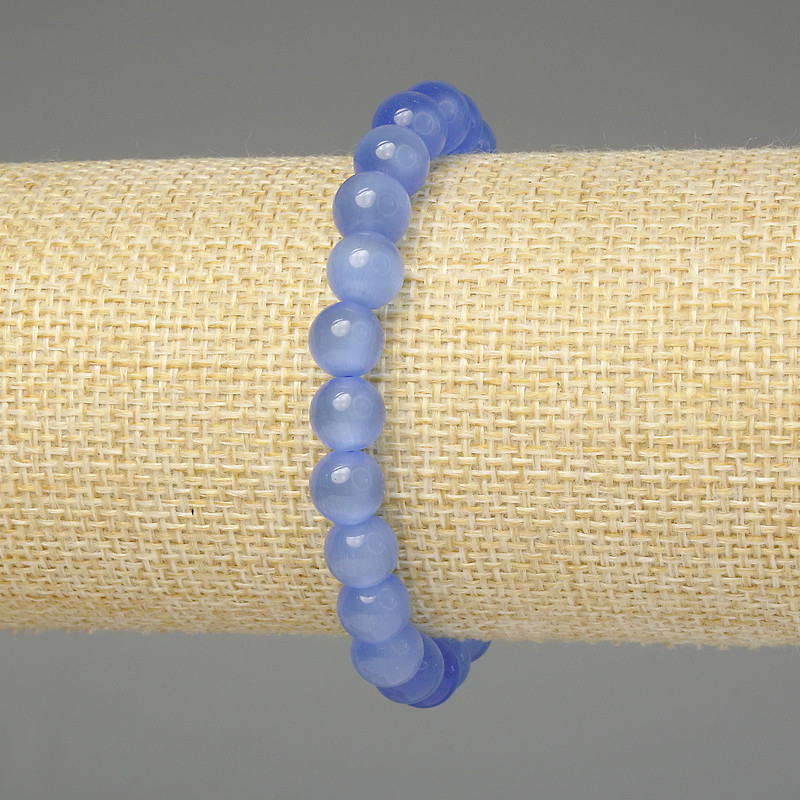 Blue Cat's Eye Bracelet, Smooth 8mm Beads, 18 cm Length, Stretch