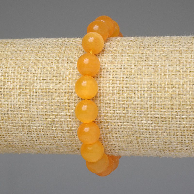 Yellow Cat's Eye Bracelet with smooth 10mm beads, 18 cm length, stretch