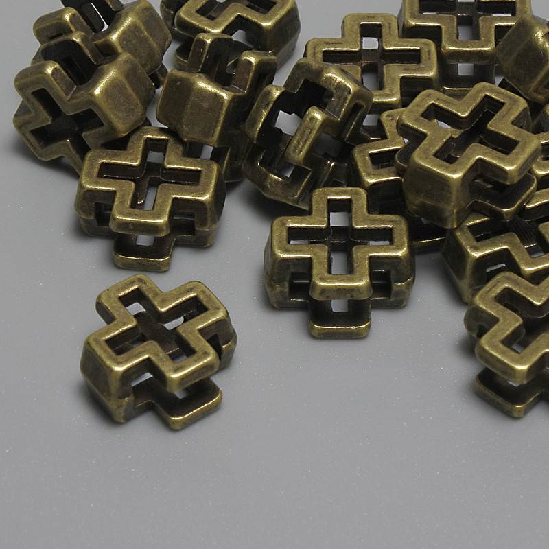Bronze Cross Bead-Inset Hardware, 10x10x5 mm, 5 mm ± hole, diameter 7x2, 7 mm ±, packaging 15 pcs +