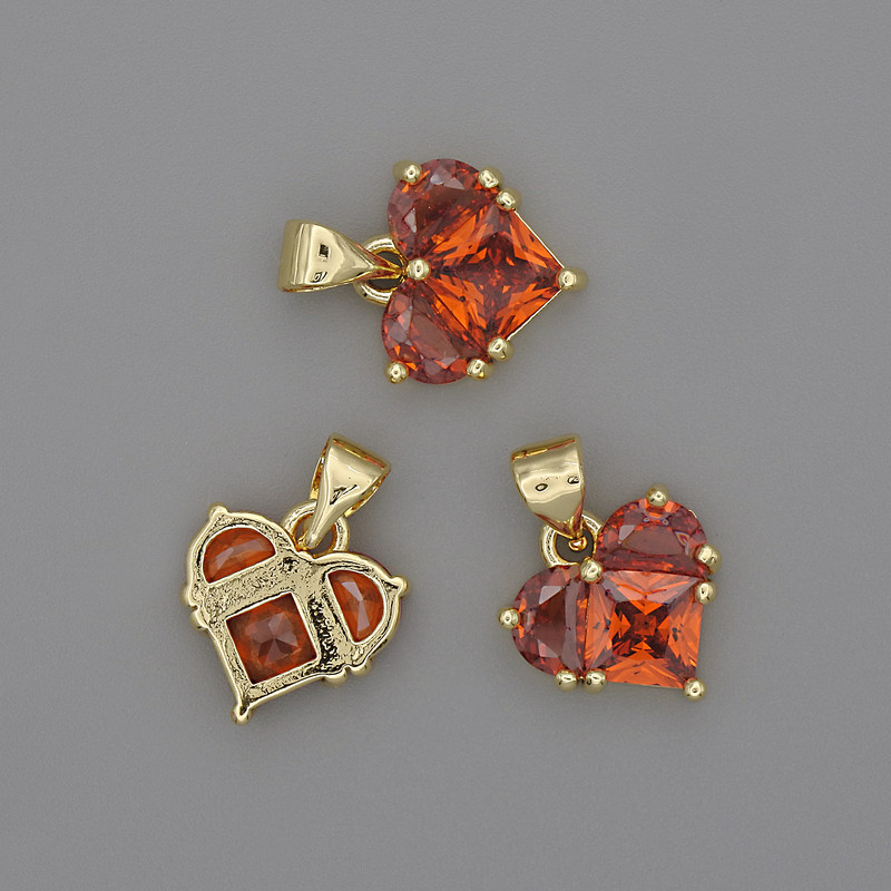 Heart Pendant with red crystals 12x12 mm, length 17 mm, golden metal