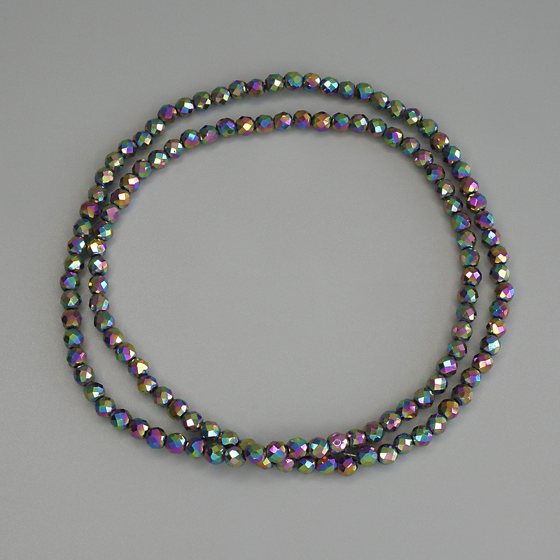 Rainbow hematite beads, faceted round 3mm ± on a thread, length 38 cm+