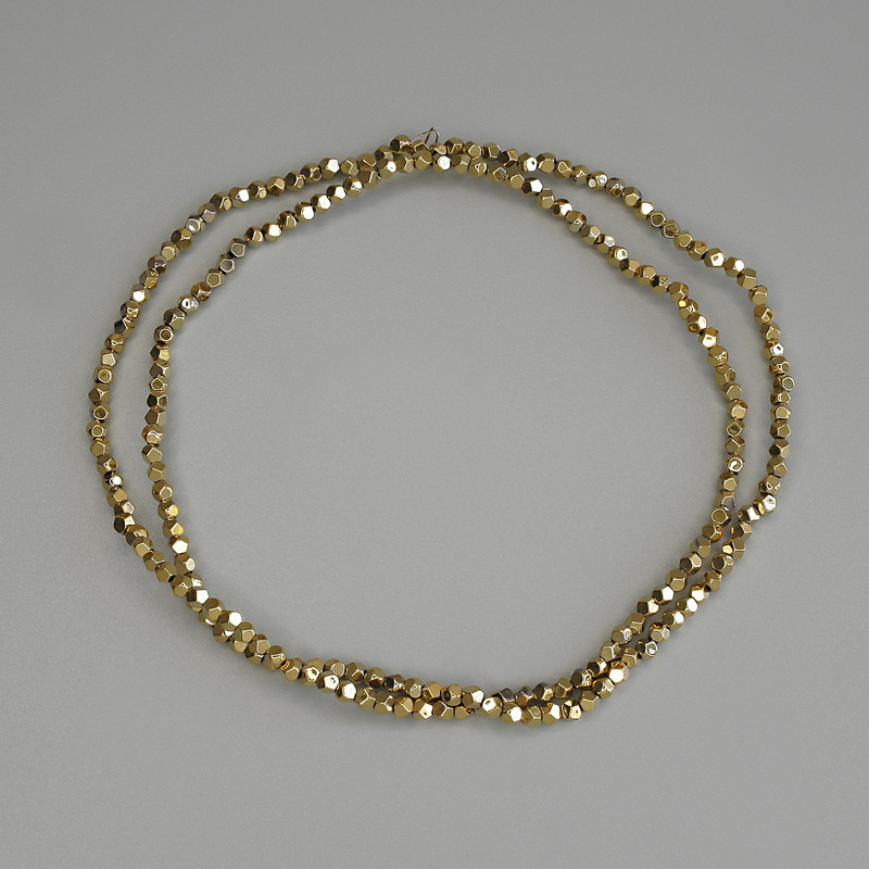 Hematite Beads, Gold Color, Faceted, 2x2 mm Diameter, on a Thread, Length 40 cm+