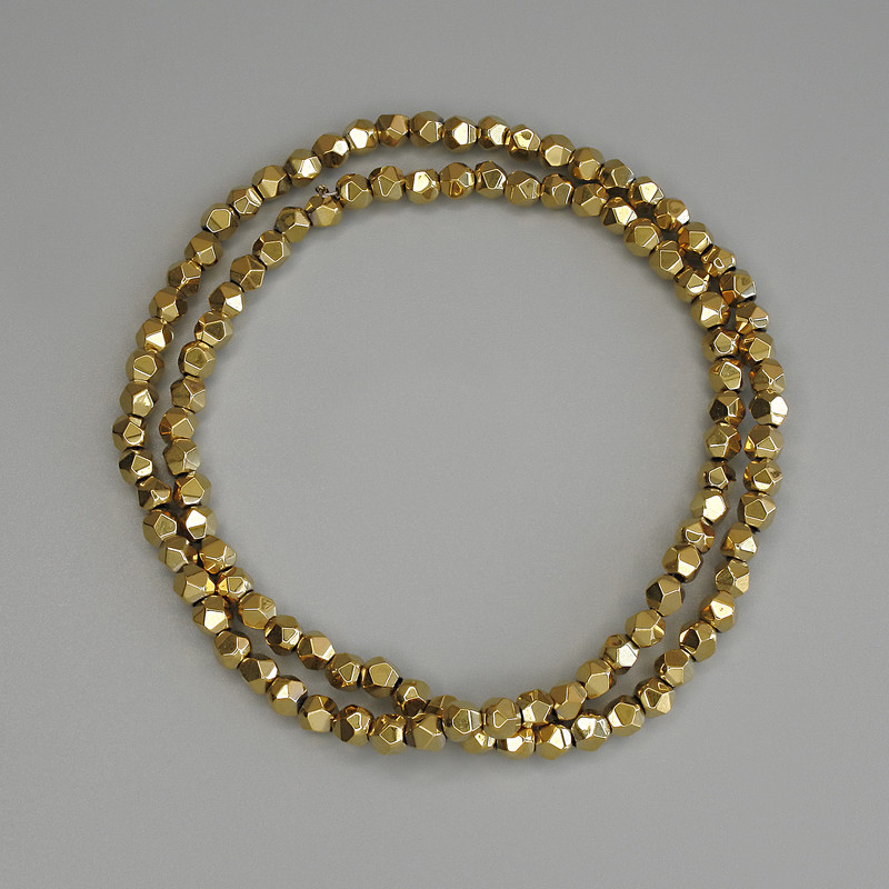 Hematite beads gold color, faceted, 3.5×3.5 mm, on beading thread, length 40 cm+