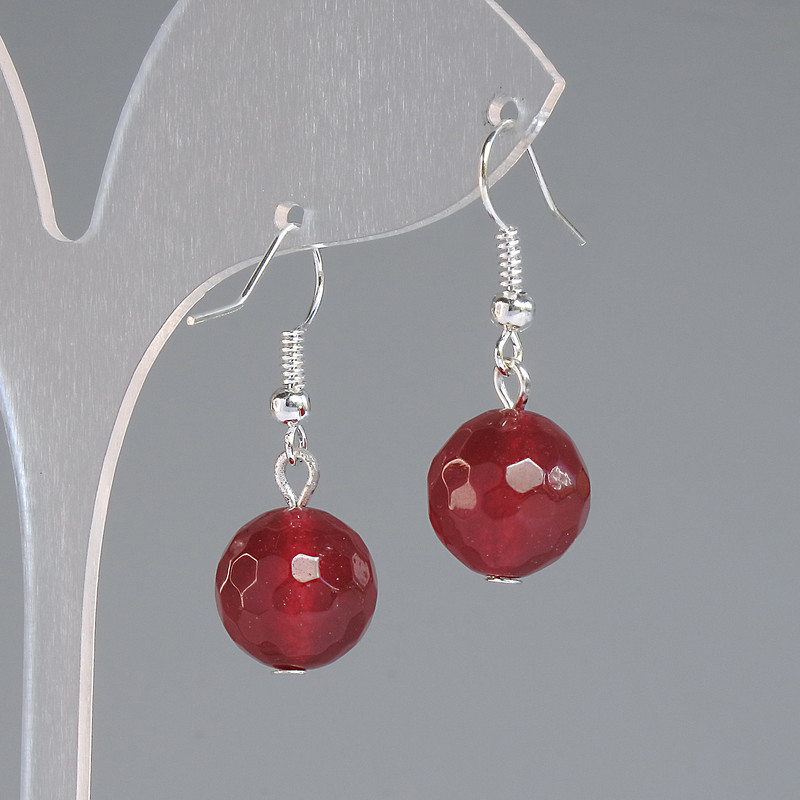 Earrings Tourmaline (Synthetic) Faceted Ball, 12mm diameter ±, 30mm length ±, silver-colored metal
