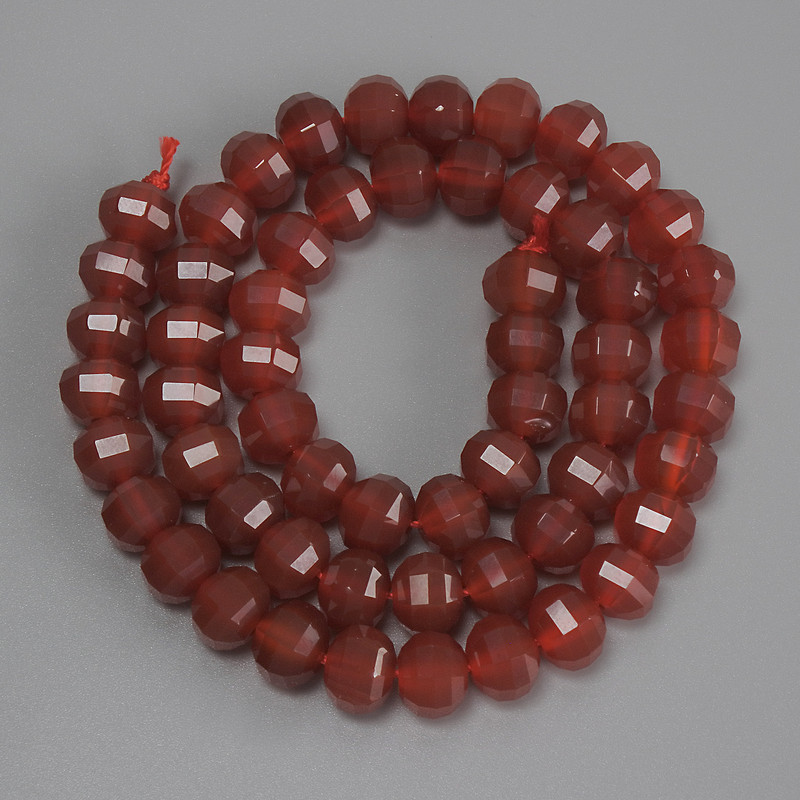 Faceted carnelian rondelle beads, 8x6 mm, 5 mm +/-, length 37 cm +/- on a thread