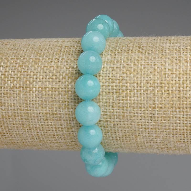 Aquamarine Bracelet with Smooth Beads, 10 mm Diameter, Approx. 18 cm Length, Stretch