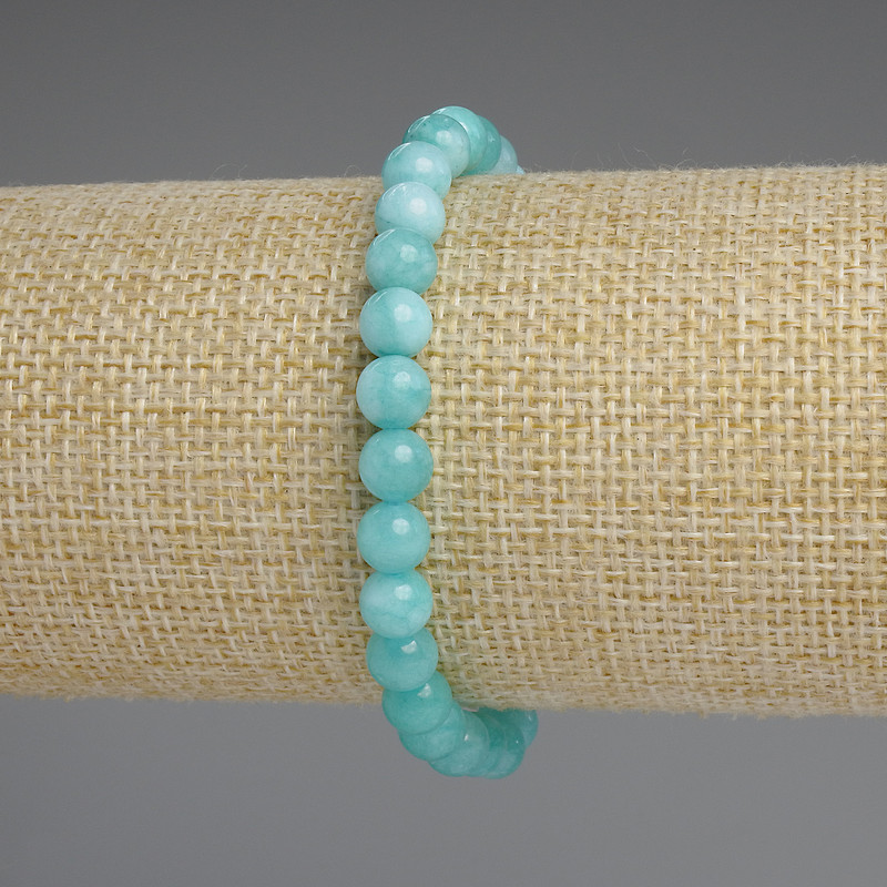 Aquamarine Bracelet with Smooth Beads 6mm, Stretch, 18 cm
