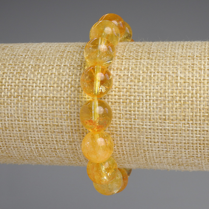 Citrine Bracelet with Smooth Beads, 12mm Diameter, 18cm Length, Stretch