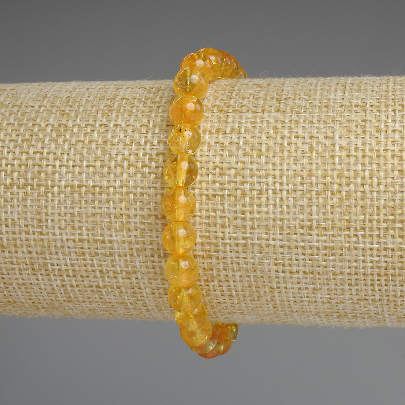 Citrine bracelet with smooth round beads, 7 mm diameter, 18 cm length, elastic