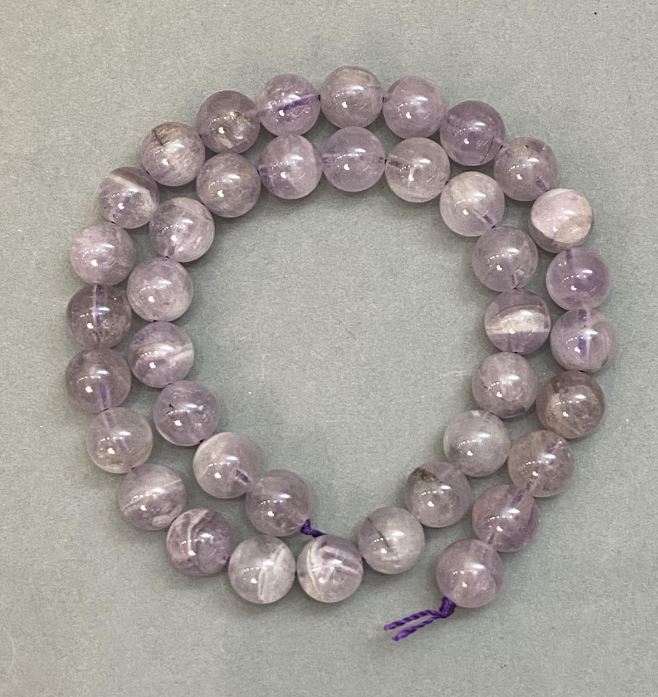 Amethyst Beads, Smooth Ball, 10 mm Diameter ± on Thread, Length 40 cm ±