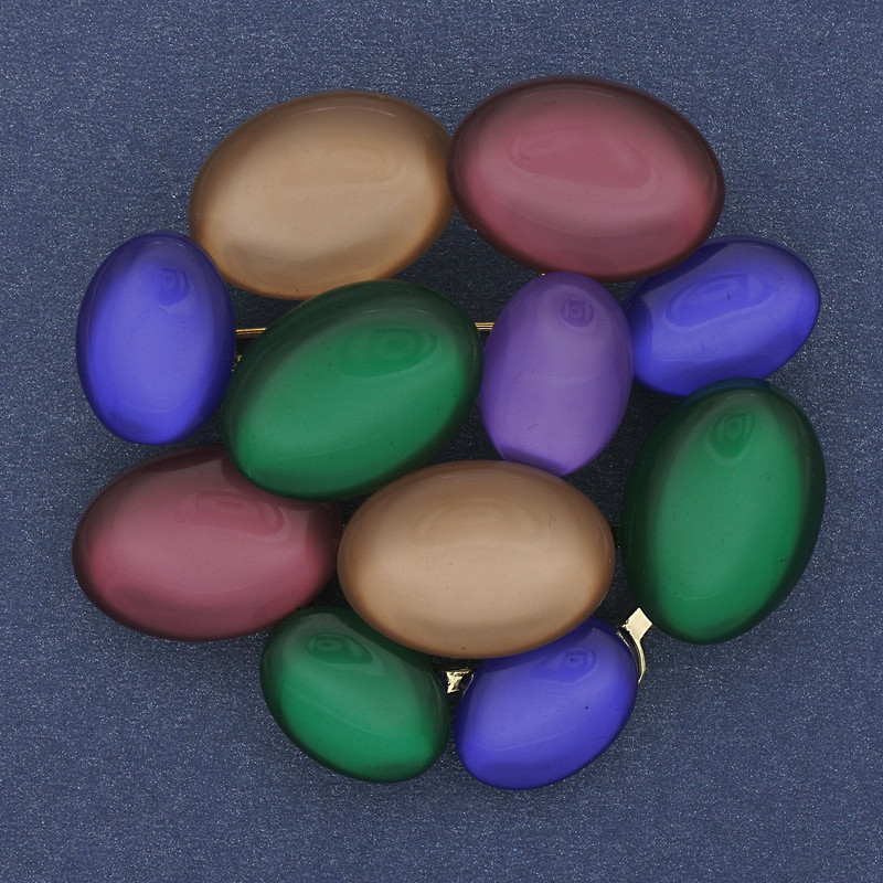 Брошка кулон Акцент різнокольорове Котяче Око золотистий метал 49х45мм+