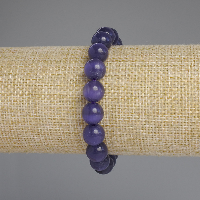 Cat's Eye Bracelet with Smooth Beads, 9.5 mm Diameter, approx. 18 cm Length, Stretch Bracelet