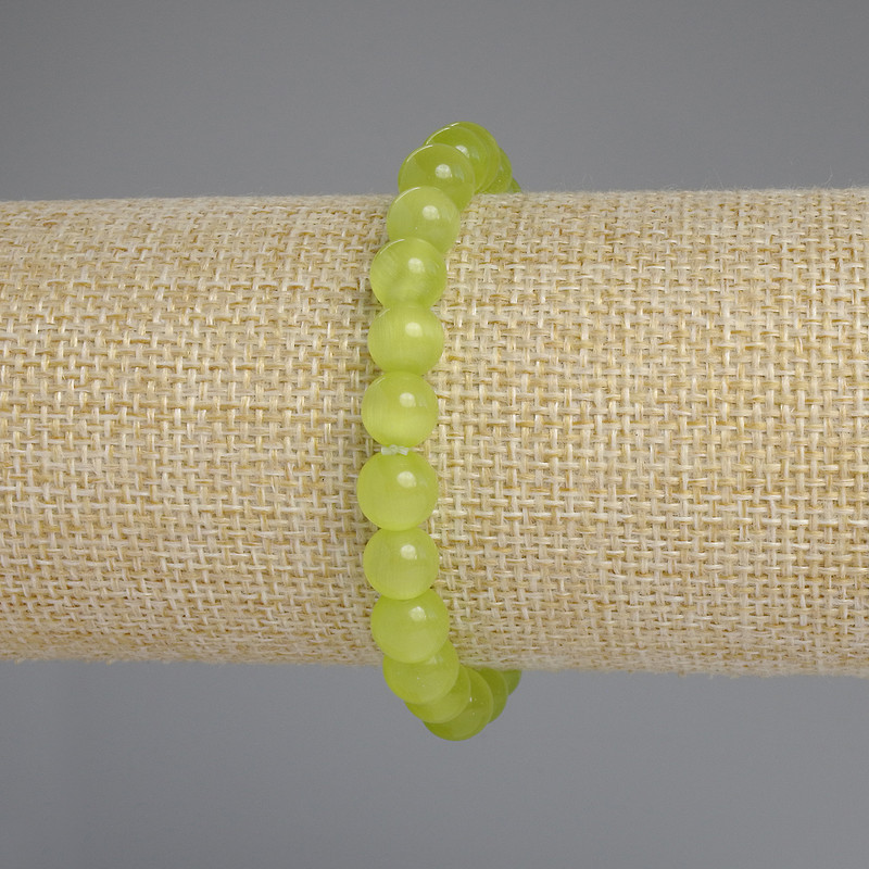Cat's Eye Stone Bracelet with smooth beads, 8 mm diameter, 18 cm length, stretch