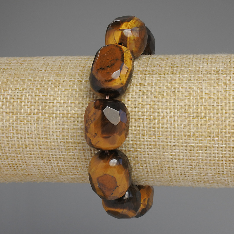 Tiger's Eye Bracelet, Faceted Barrel Bead, diameter 17-22 x 14-16 mm, length 18 cm, elastic