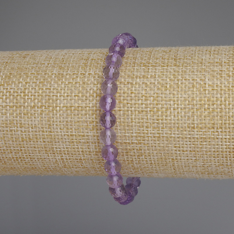 Amethyst Faceted Bead Bracelet, 6mm Diameter, 18 cm Length, Stretch