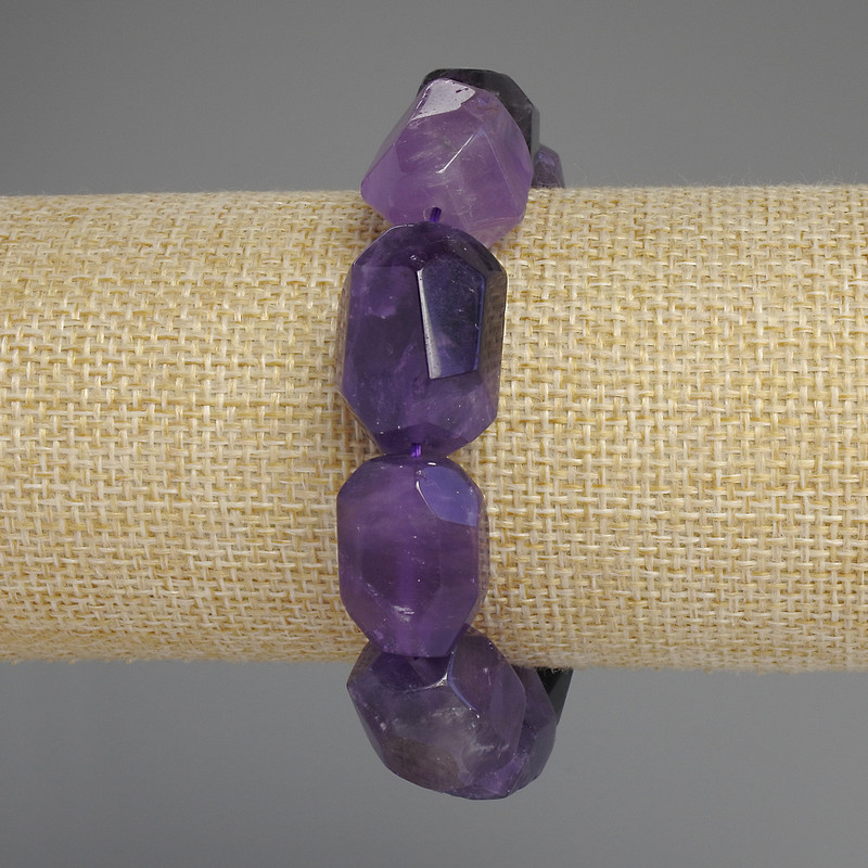 Clearance! Faceted Amethyst Bracelet on Stretch Cord, Rondelle Beads, diameter 19-22×14-17 mm, length 18 cm +/-