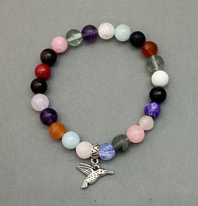 Bracelet Assortment (Aquamarine, Agate, Smoky Topaz) beads, 8 mm diameter, 18 cm length, stretch