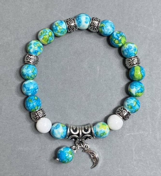 Agate-Variscite Bead Bracelet 8.5 mm Stretch