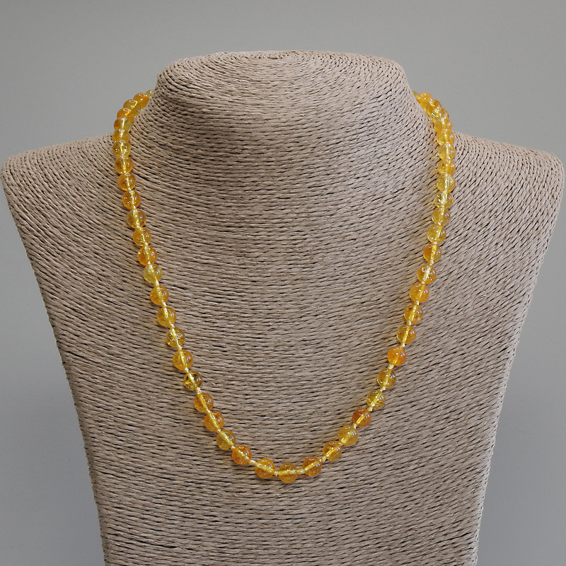 Citrine Bead Necklace, Smooth Round Beads, 7 mm Diameter, 50 cm Length