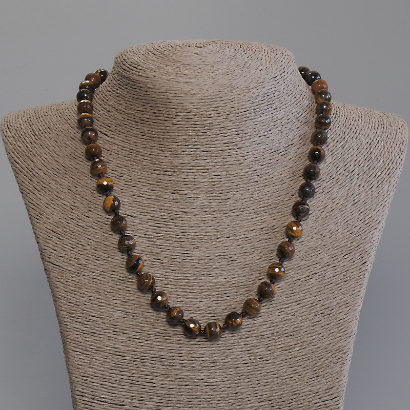 Tiger's Eye Necklace with Faceted Beads, 8 mm Diameter +/-, 50 mm Length +/-, with Clasp