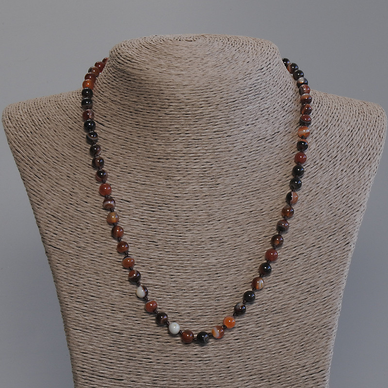 Agate Bead Necklace, Smooth Beads, 6 mm Diameter, 50 mm Length with Clasp