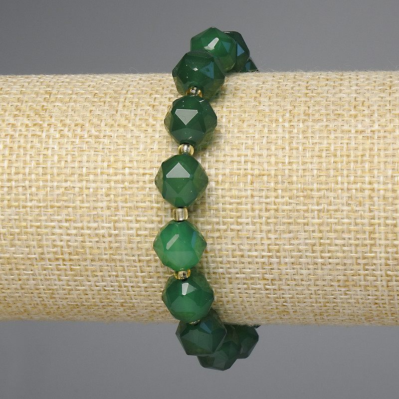 Chrysoprase Bracelet with Faceted Stones, 10x9 mm approx., seed beads 3 mm approx., length 18 cm approx., stretch bracelet