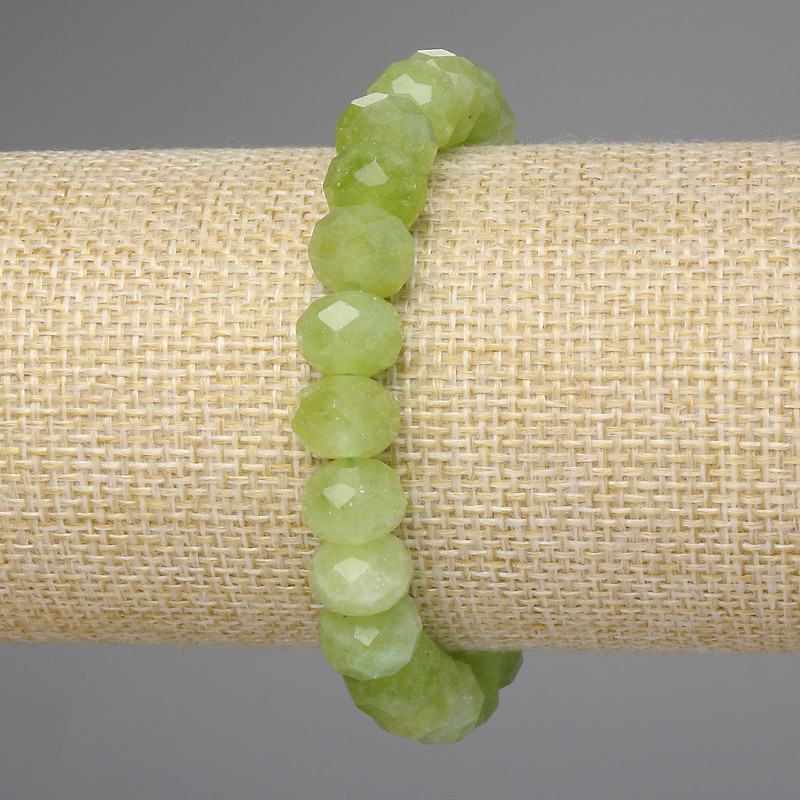 Peridot (Olivine) Faceted Rondelle Bracelet, 10×7 mm, 18 cm stretch