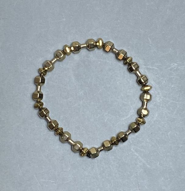 Hematite Dumbbell Bracelet, 15×6 mm diameter ±, faceted rondelles 6×4 mm ±, 18 cm stretch