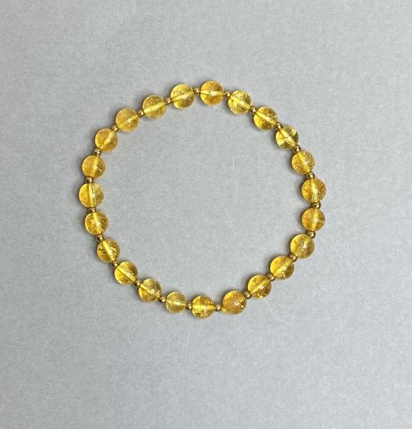 Bracelet Citrine Beads 6.5 mm, Hematite Beads 2 mm, 18 cm Stretch