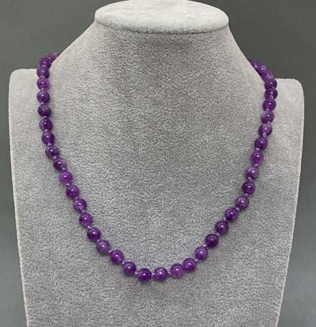 Amethyst Bead Necklace, ball bead, diameter 6.5 mm, length 45 cm, with clasp