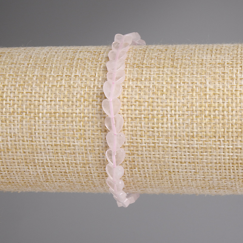 Pink Quartz Heart Bracelet 6mm Beads, 18 cm Stretch