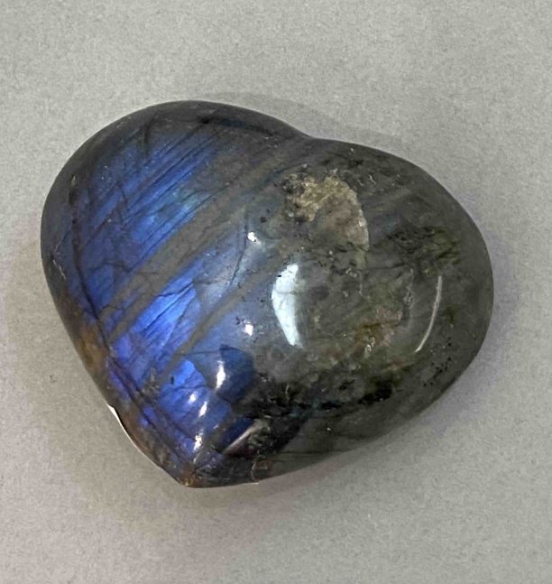 Labradorite Heart-Shaped Souvenir Stone, 54×46×25 mm, approx. weight from 85 g