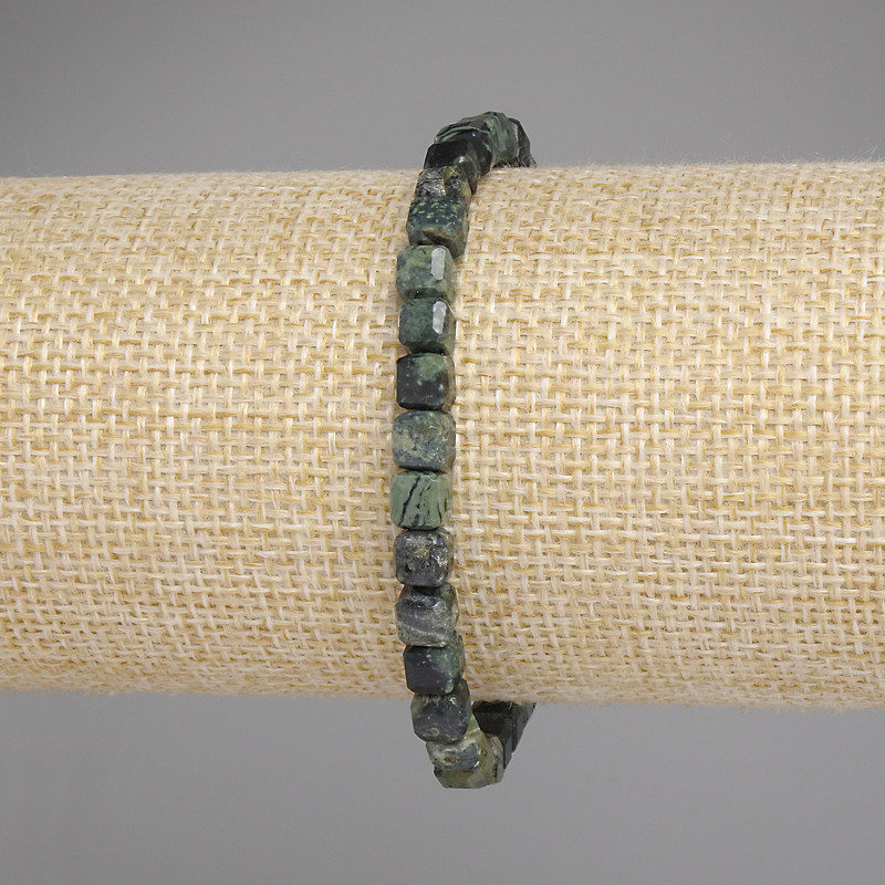 Ocean Jasper Bracelet - Faceted Cube, 5mm Diameter, 18cm Length, Stretch